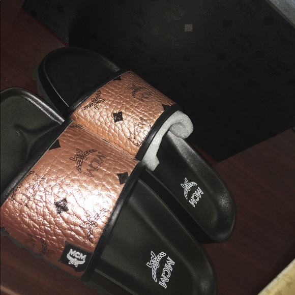 MCM | Shoes | Mcm Visetos Slides Champagne Gold Slides Size 39 | Poshmark